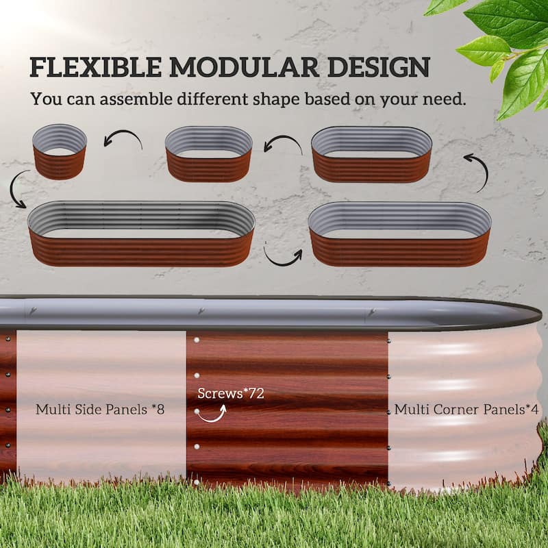 Modular Outdoor Garden Bed Planter with Self-Draining, Safety Edging