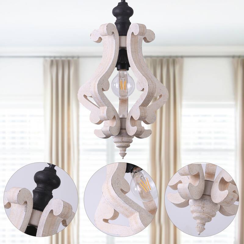 CurveCurio 1-Light Wood Light, Rustic Wood Pendant Light for Foyer Kitchen Island Light & Hallway Breakfast Area Chandelier,