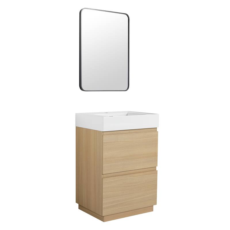 Elegant 24-Inch Bathroom Vanity with Single Resin Sink, 2 Drawers, Waterproof Finish, and Pre-Drilled Faucet Hole