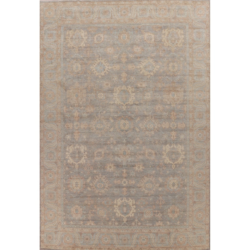 Hand Knotted Oriental 100% Wool Carpet Transitional All-Over Greys & Charcoal Oushak Area Rug - 14' 0'' X 10' 1''
