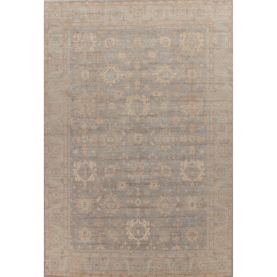 Hand Knotted Oriental 100% Wool Carpet Transitional All-Over Greys & Charcoal Oushak Area Rug - 14' 0'' X 10' 1''