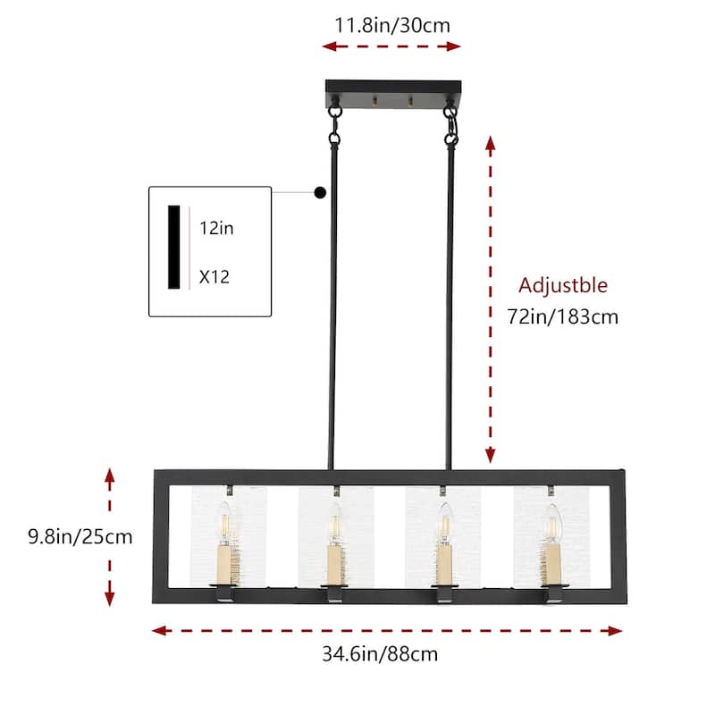 8-Lights Black Finish Dimmable Glass Farmhouse Kitchen Island Lights - 34.6"D×11.8"W×81.8"H (Adjustable)