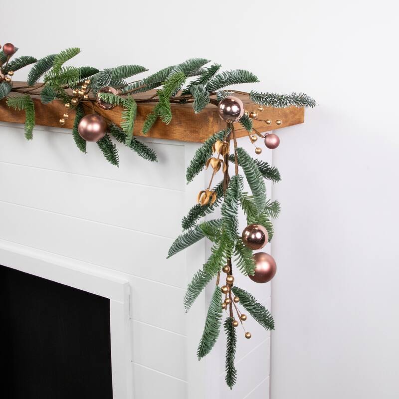 6' Rose Gold Ball Ornaments Artificial Christmas Garland Unlit