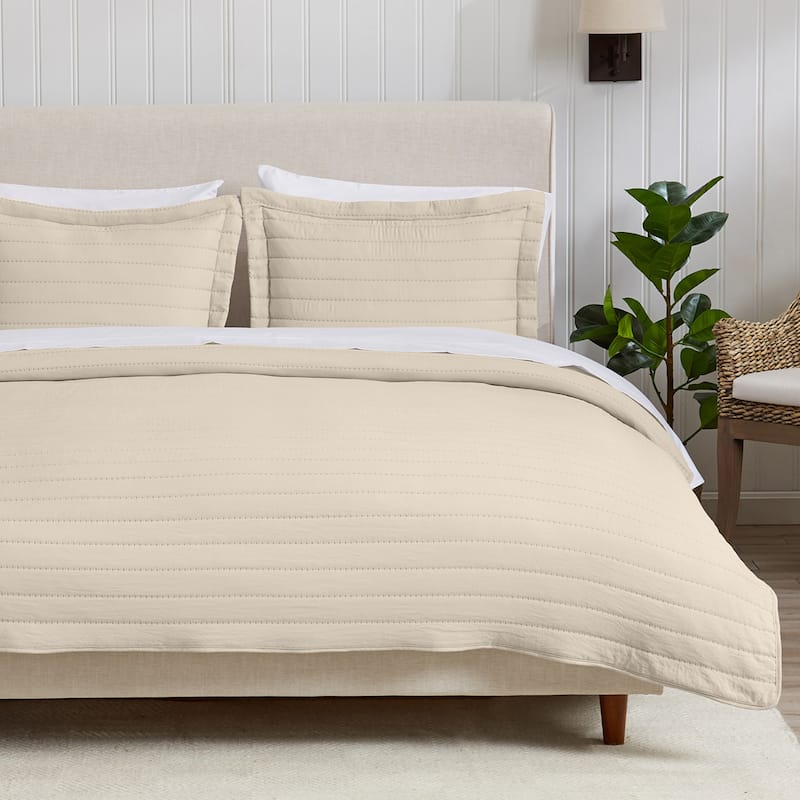 Luxurious Channel Stitch Microfiber Quilt Set With Shams - Natural (Sand) - King