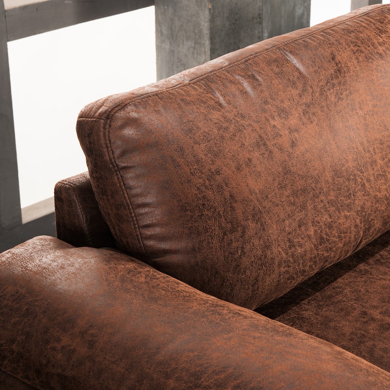 OVIOS Mid-Century Suede Reversible Chaise Sofa With Metal Legs