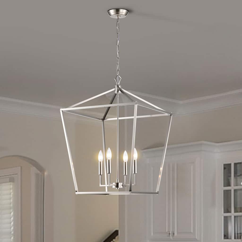 Brushed Nickel 4-Light Lantern Pendant 20 in. with Sleeve - Brushed Nickel - 20 in. W x 20 in. D x 28.5 in. H