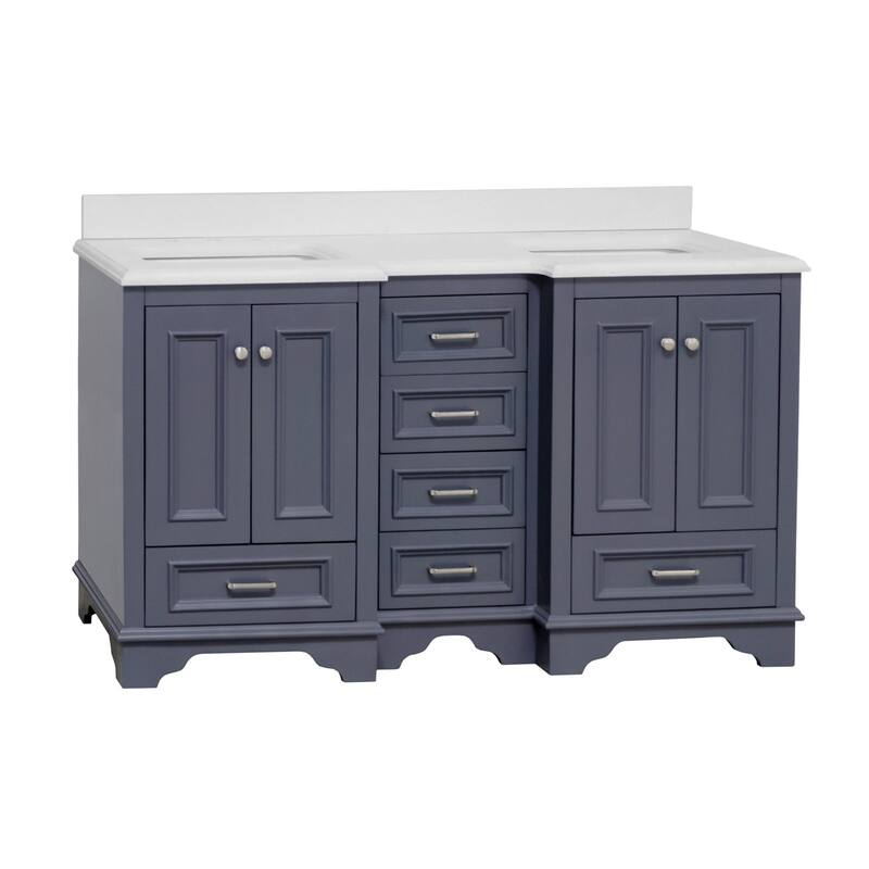 KitchenBathCollection Nantucket 60" Double Bathroom Vanity with Quartz Top