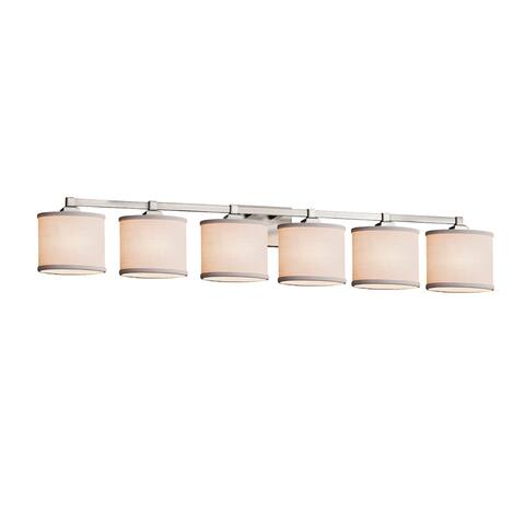Textile Regency 6-Light Brushed Nickel Bath, White Oval Shade