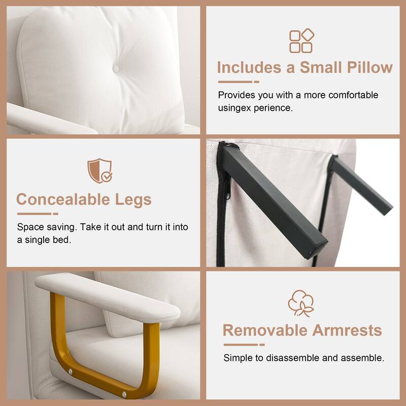 Convertible Sofa Bed with 5-Position Backrest & Storage