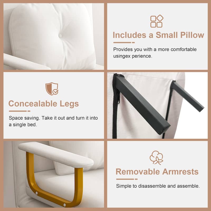 Folding Sofa Bed 3-in-1 Convertible Chair, Lounge Chair with 5-Position Adjustable Backrest, Sleeper Bed with Pillow
