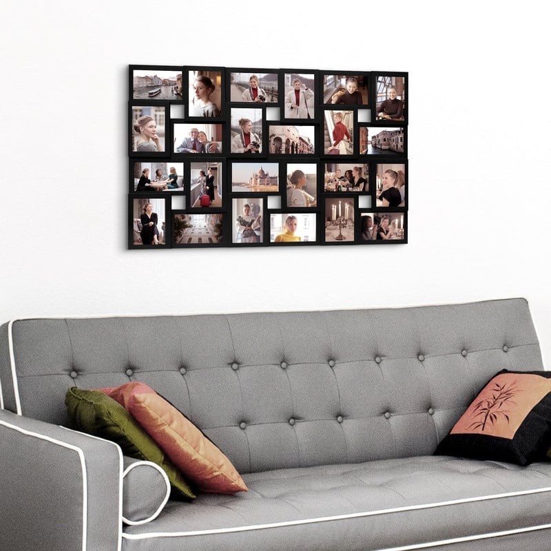 HELLO LAURA Rustic 24 Opening Photo Frame Family Collage Wall Hanging Picture Frame