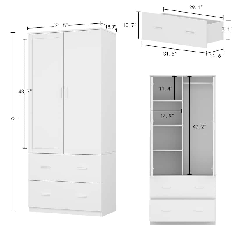 Timechee Armoire Wardrobes With Mirror And Hanging