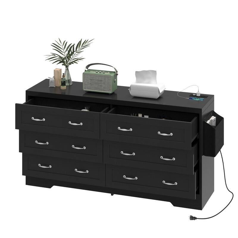 Moasis 6-Drawer 7-Drawer Double Dresser with Power Outlet and Organizer Bag