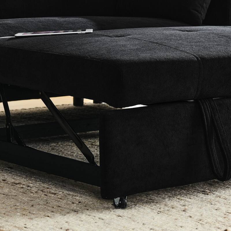 54"W Modern Chenille Sleeper Sofa,Sofa Bed with Storage Armrests and Side Pockets, Adjustable Backrest and Lumbar Pillow