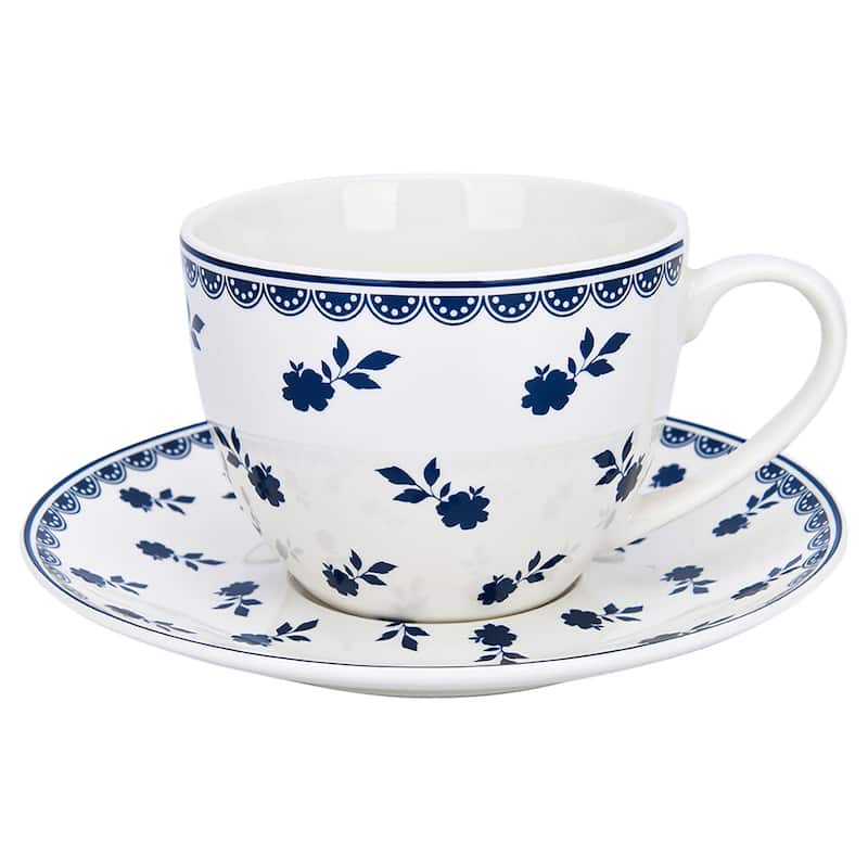 STP Goods 8.8 fl oz Vintage Blue Tea Coffee Cup & Saucer Set of 4