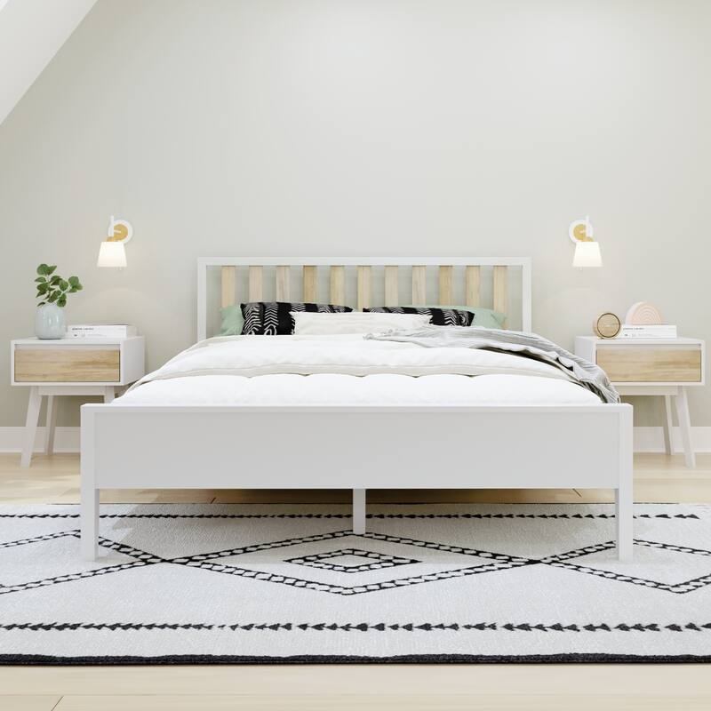 Max and Lily Scandinavian Queen-Size Bed with Slatted Headboard