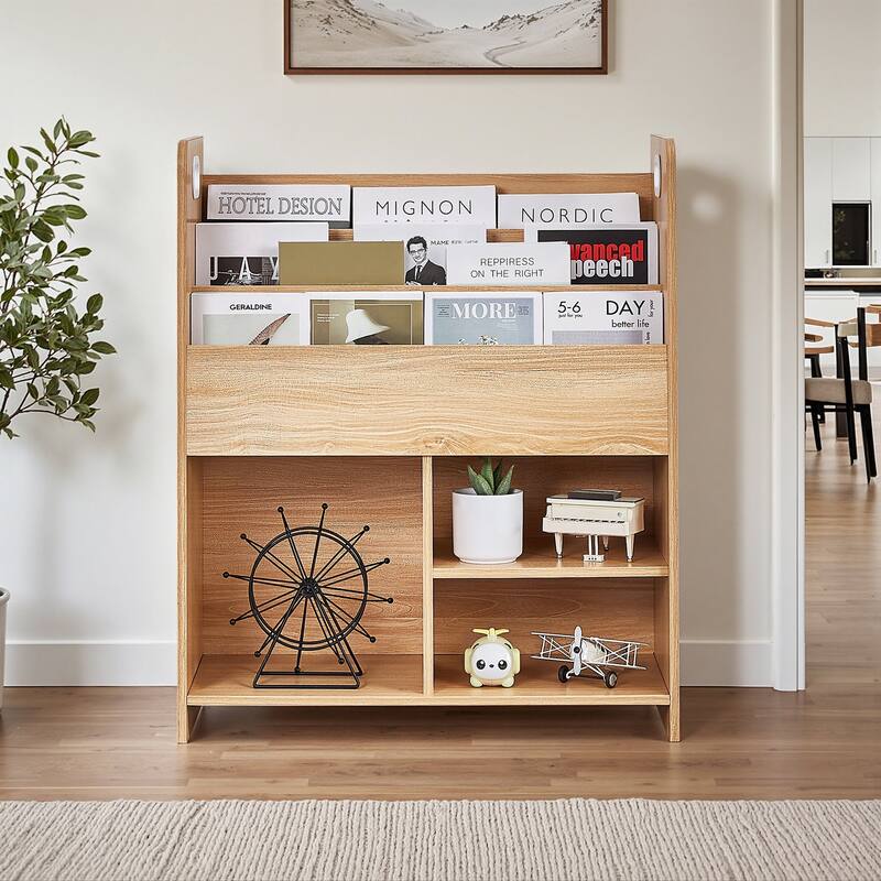 VECELO Kids Bookshelf, Wooden Toy Storage Cabinet Organizer or Kids Room, Bedroom, Nursery, Kindergarten, Bookcase with Shelves