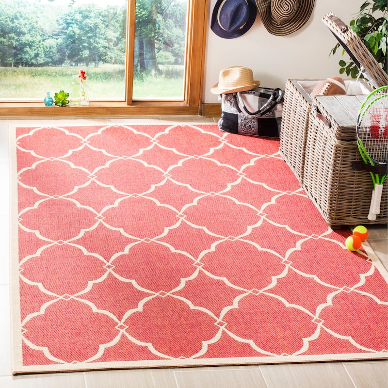 SAFAVIEH Linden Gaye Indoor/ Outdoor Waterproof Patio Backyard Rug. - 4'x6' - Red/Creme