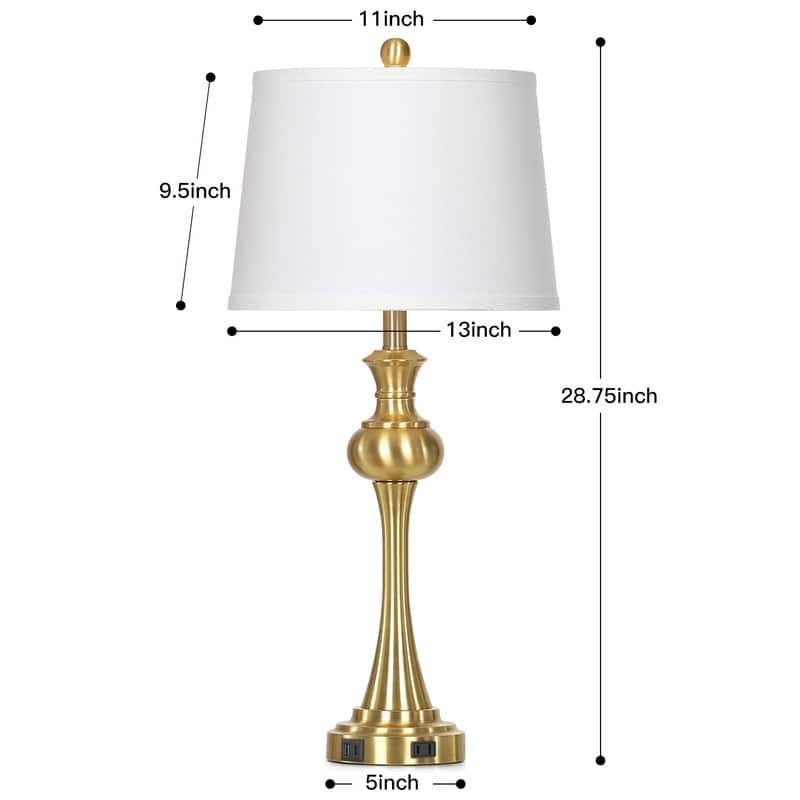 Modern Brass Table Lamps with Touch Control & Charging Ports, Set of 2 - 13'' x 13'' x 28.75''