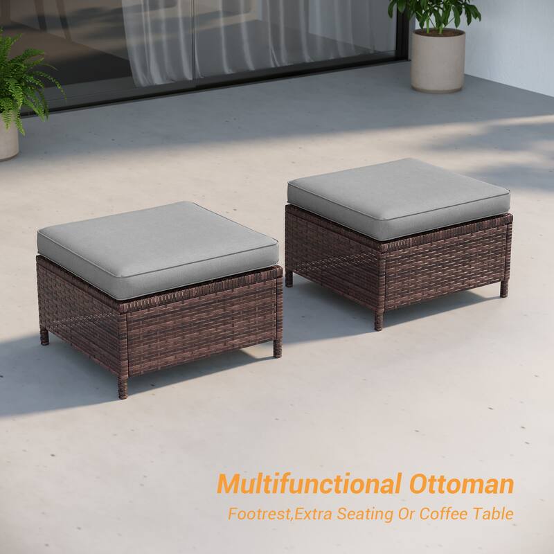 LIVOOSUN 3Pcs Patio Furniture Conversation Brown Rattan Patio Sofa Set