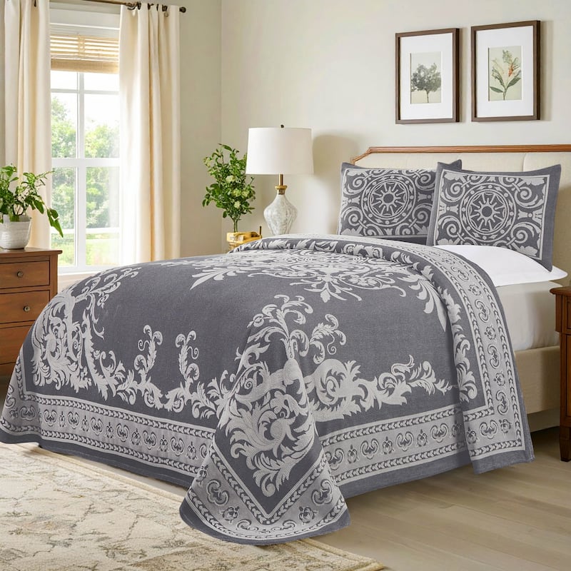 Superior Cotton Blend Oversized Vintage Medallion Bedspread Set - Denim Blue - Queen