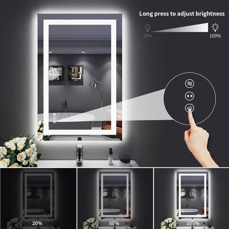 24x36 Inch Frameless LED Bathroom Mirror,Smart Mirror - White