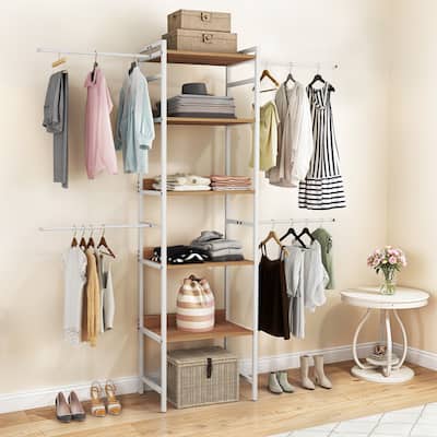 Moasis Closet Organizer with 4 Expandable Hanging Rods, Garment Rack Heavy Duty Clothes Rack with Storage Shelves