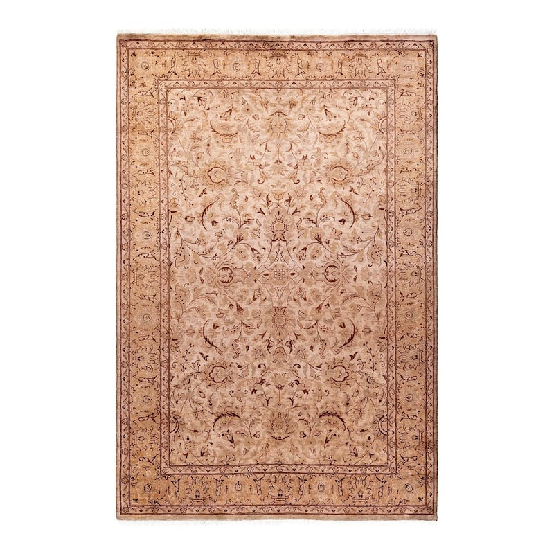 Overton Hand Knotted Wool Vintage Inspired Modern Contemporary Overdyed Beige Area Rug - 4' 2" x 6' 3"