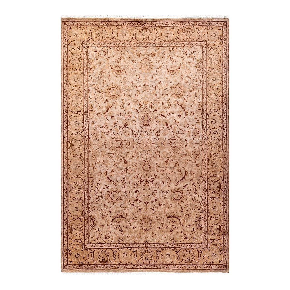 Overton Hand Knotted Wool Vintage Inspired Modern Contemporary Overdyed Beige Area Rug - 4' 2" x 6' 3"