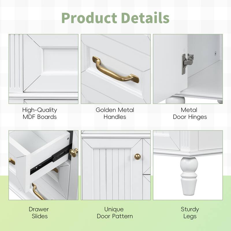 GDF Studio - Sunny Modern Solid Wood + MDF 36-Inch Bathroom Vanity with Ceramic Sink and Flip-Out Drawer