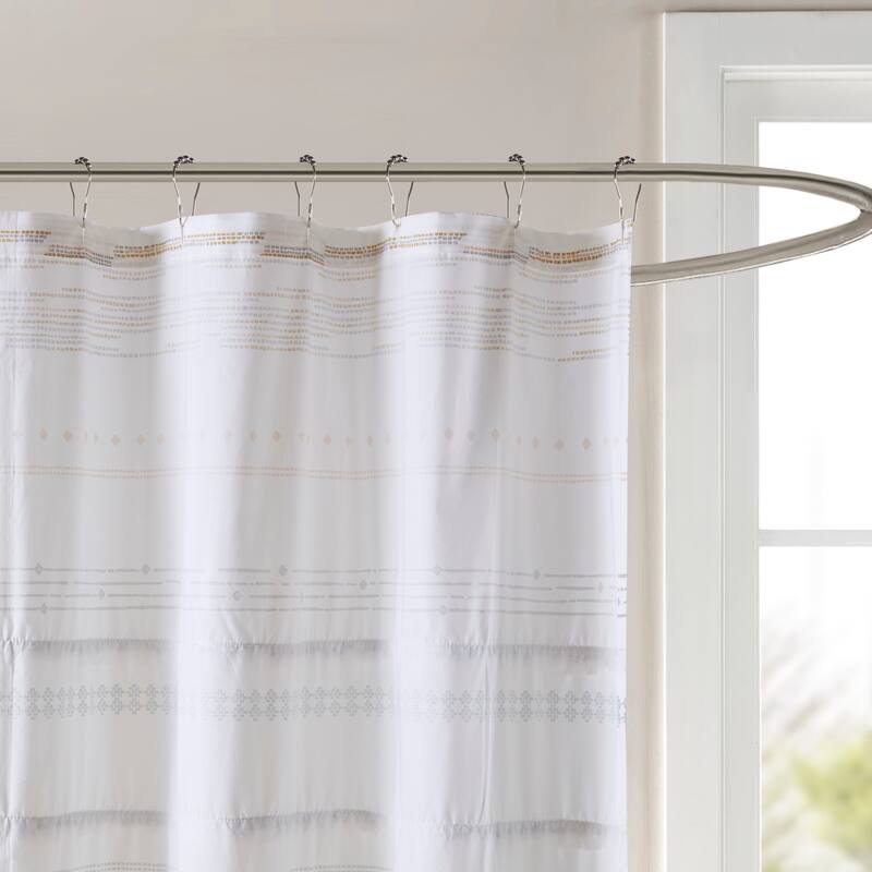 INK+IVY Nea Cotton Printed Shower Curtain with Trims