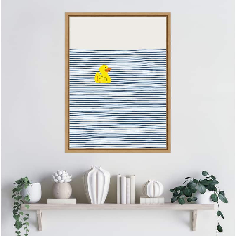 Yellow Duck Afloat by Little Dean Framed Canvas Wall Art