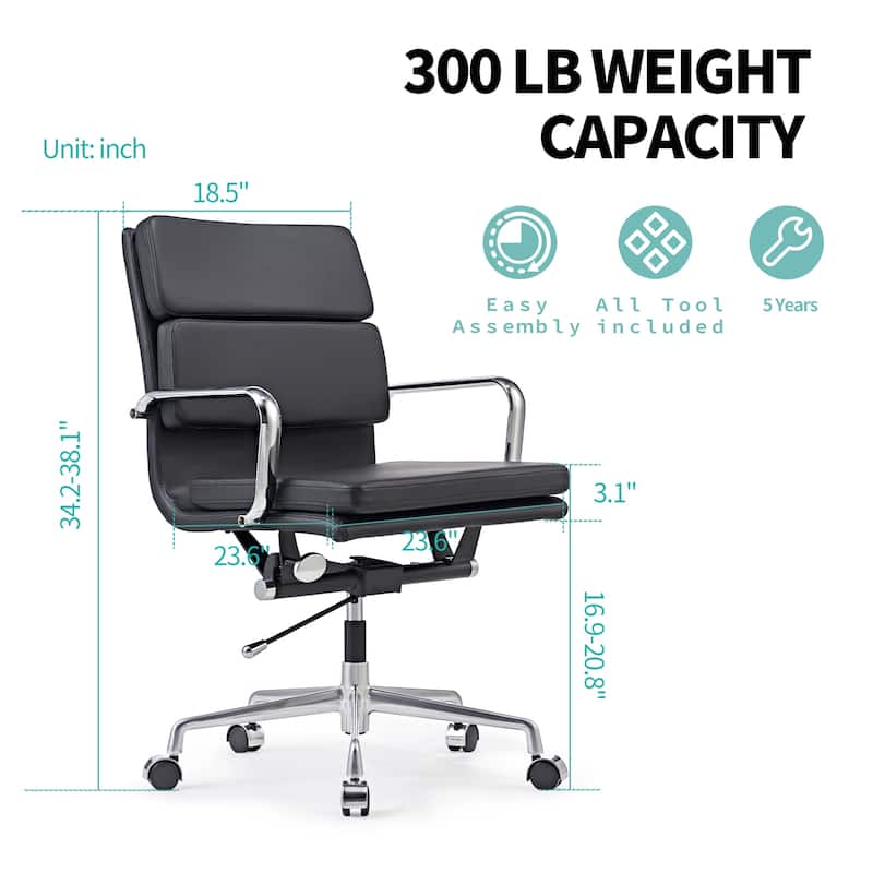 CAROCC Office Chair PU Leather Adjustable ErgoChair with Thickened Cushion - N/A - Black