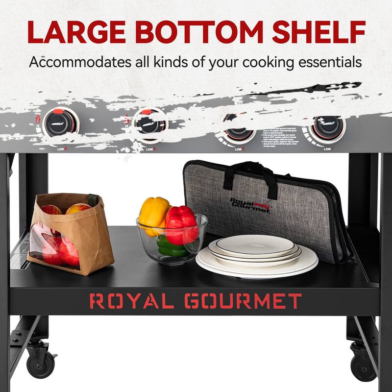 Royal Gourmet 34-Inch 4-Burner Gas Griddle with Side Shelves