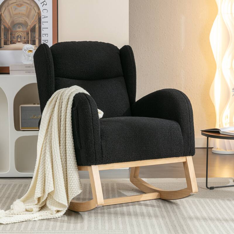 Teddy Fabric Rocking Chair With Packet Wood Legs