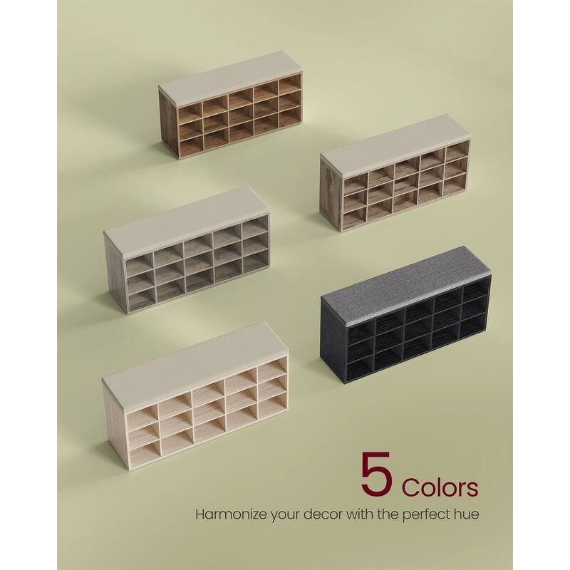 15-Cube Shoe Storage Bench with Cushion Seat and Adjustable Shelves Perfect for Entryway or Living Room