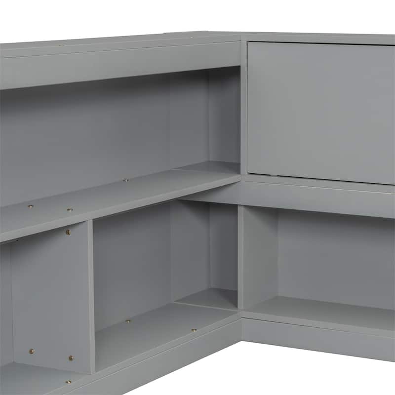 Full Floor Bed With L-Shaped Bookcases,Sliding Doors,Without Slats