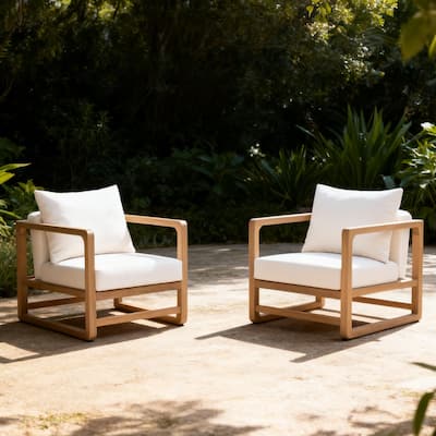 Christopher Knight Home - Marcellus Acacia Wood Oversized Lounge Chair with Removable Cushions (Set of 2)