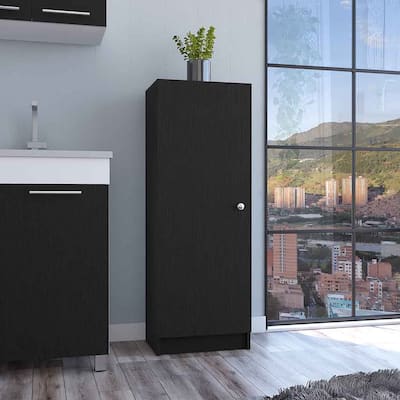Kitchen Pantry 47" H, One Door Cabinet, Four Interior Shelves, Black