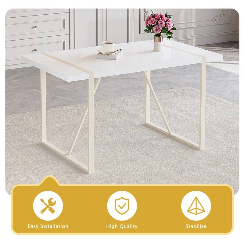 5-Piece Cream White MDF Dining Table Set, with 4 Chairs, Silver Metal Legs, Kitchen Dining Room Set