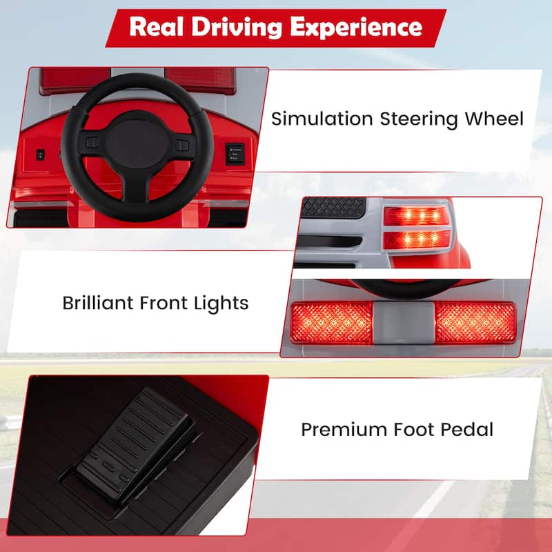 12V Kids Electric Ride On Car with Steering Wheel, Pedal, Music, Safety Belt and Toy Accessories - 19" × 34" × 20.5"