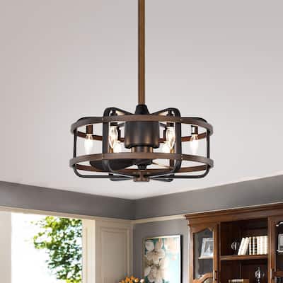 Carbon Loft Youngberg 3-blade Ceiling Fan with Caged Metal and Wood Frame (Includes Remote).