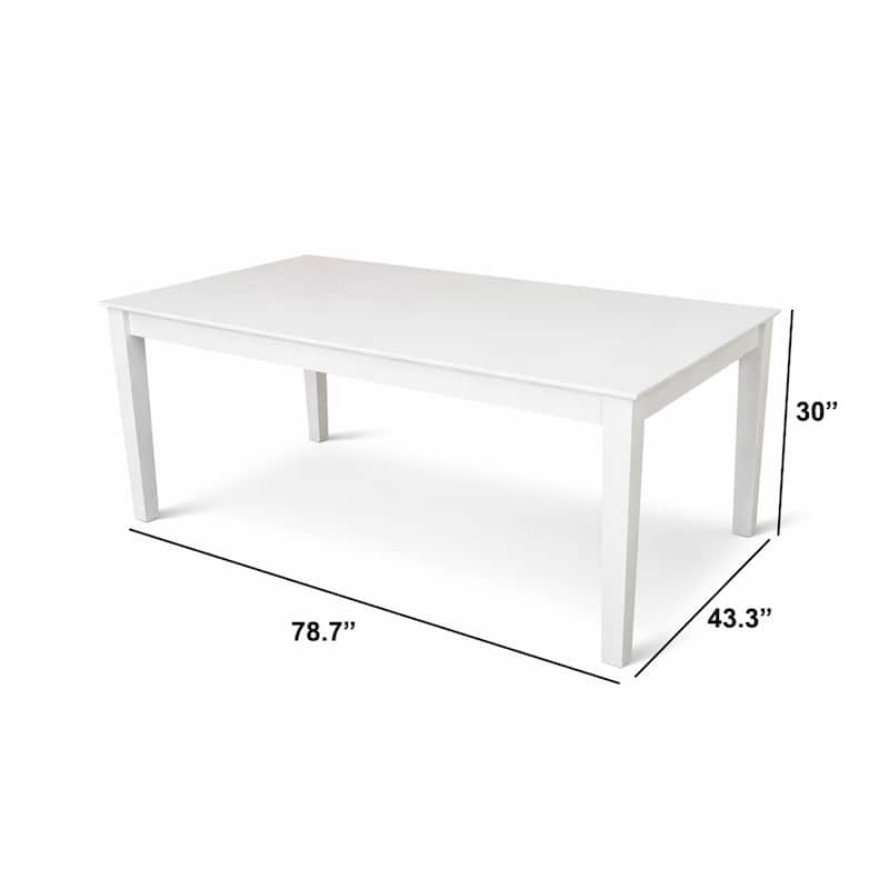 Modern 78.7 Inch Rectangular Dining Table, White Finish Solid Rubberwood