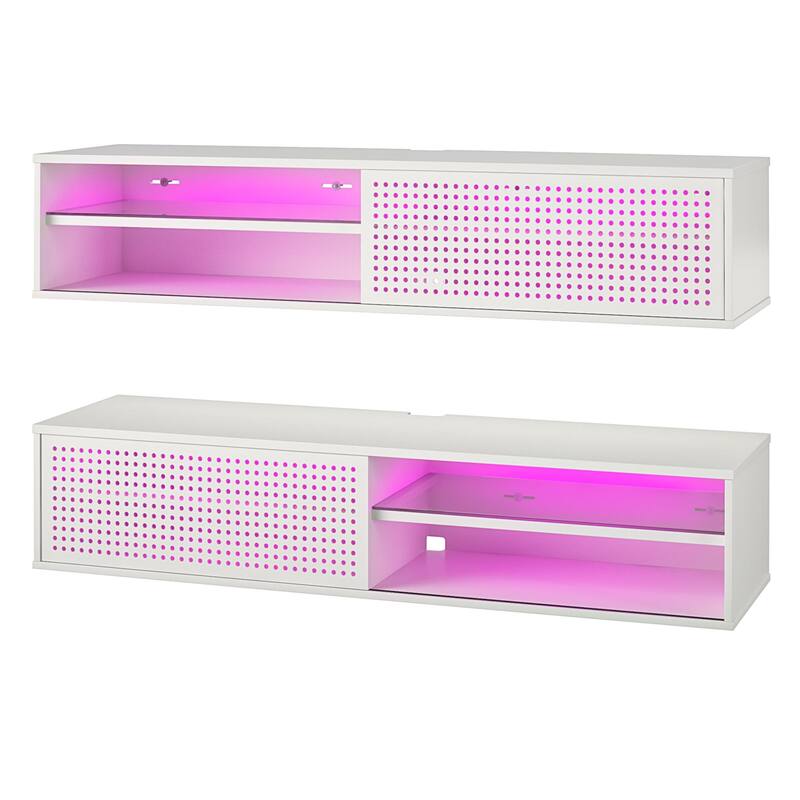 Roomfitters Glitch Floating Gaming TV Stand with RGB LED Lights for TVs up to 60 Inches, White