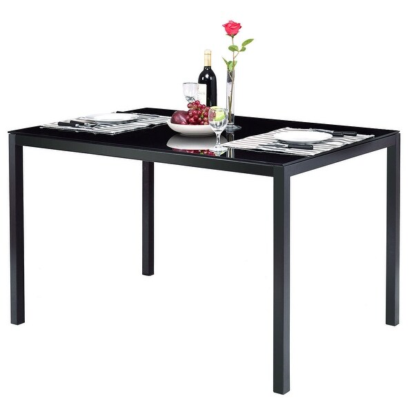 5 Piece Dining Set Glass Top Table and 4 PU Chairs Kitchen Breakfast Furniture