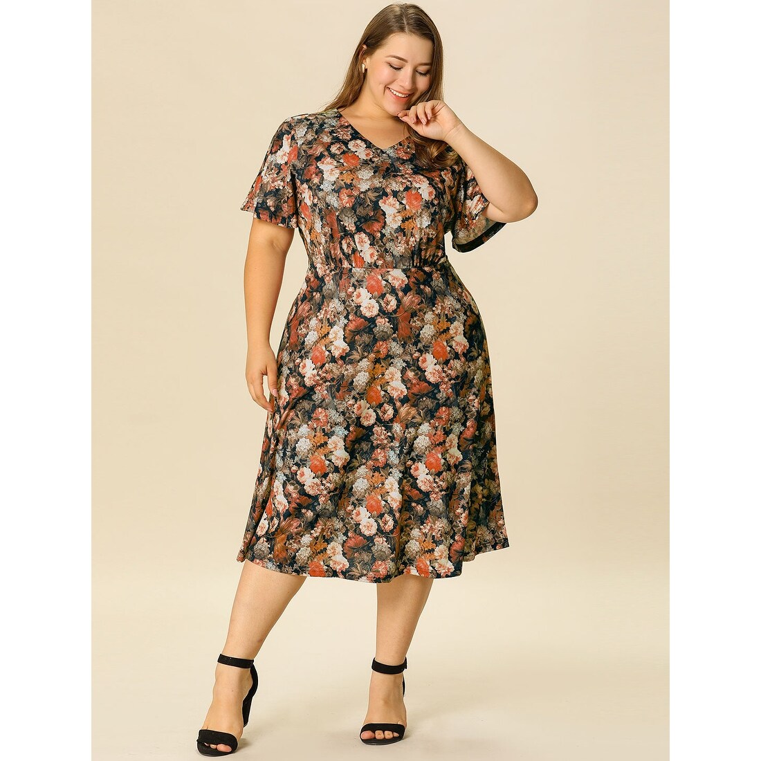 short sleeve fit and flare midi dress