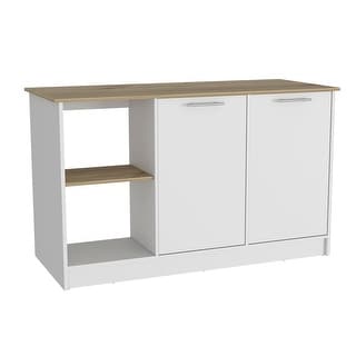 TUHOME Juniper Kitchen Island with Large Top Surface, Double Door Cabinet, and Open Shelves - Bed Bath & Beyond - 35398818