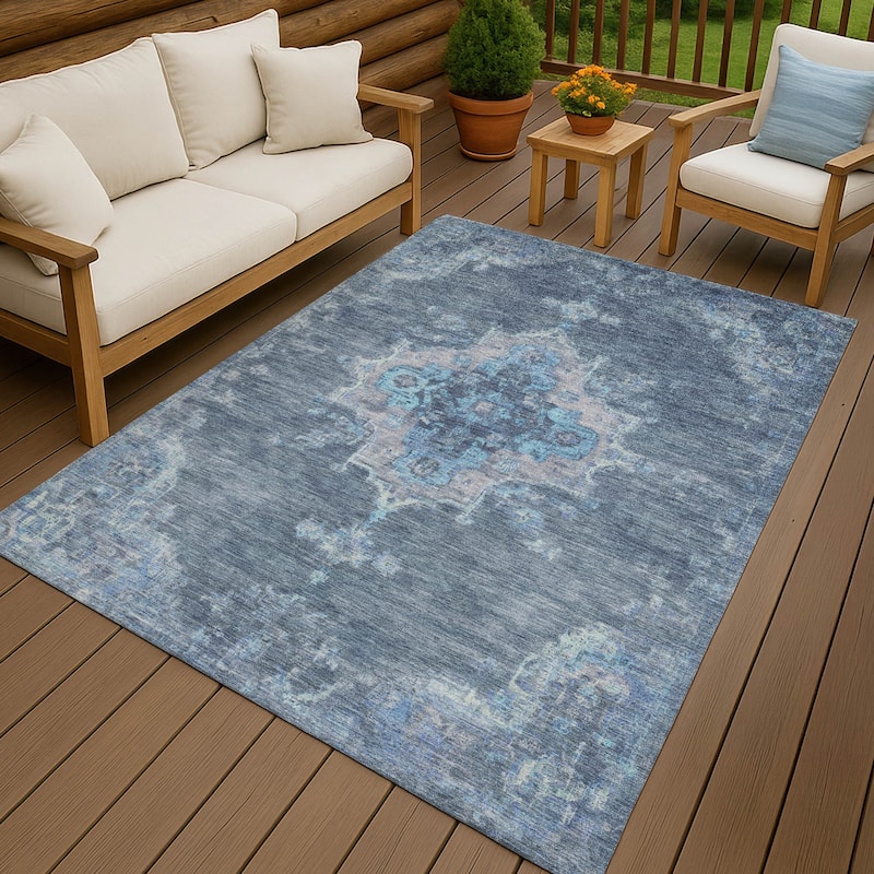 Machine Washable Indoor/ Outdoor Traditional Tabriz Chantille Rug