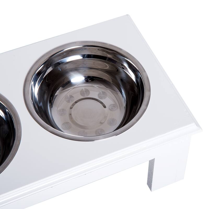 PawHut 17" Dog Feeding Station with 2 Food Bowls, White