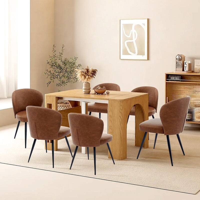 Set of 2 Ergonomic Dining Chairs - Leather Upholstered with Steel Legs